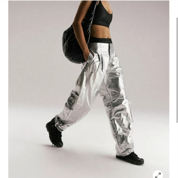 NWOT Free People Mesmerize Me Shine Pants in Silver $128  Small - Picture 12 of 13
